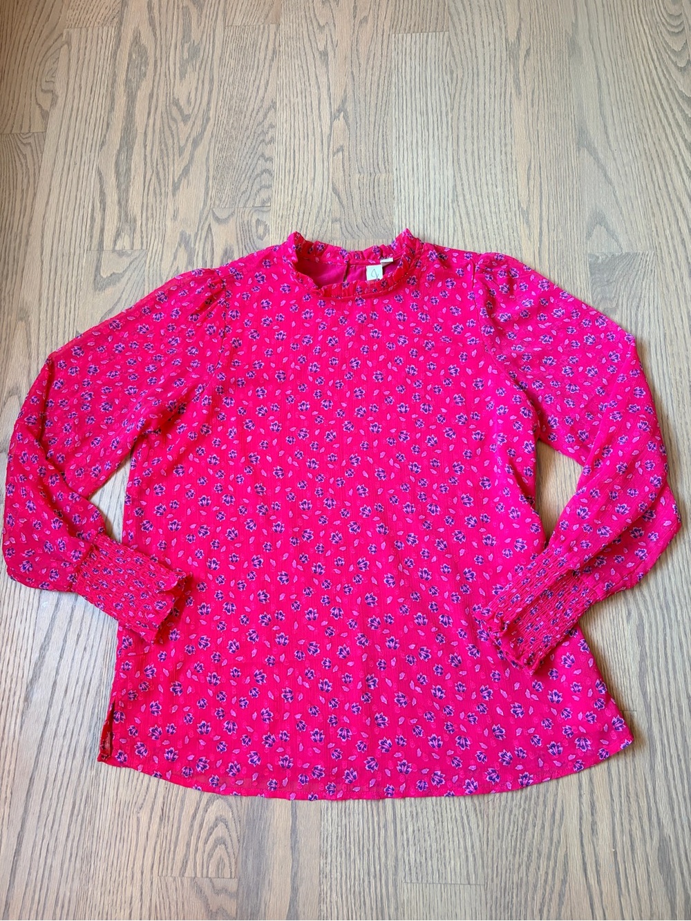 Joie Fuschia Boho Chic Peasant Blouse Mocked Neck Soft Girl Flowy Fun Feminine